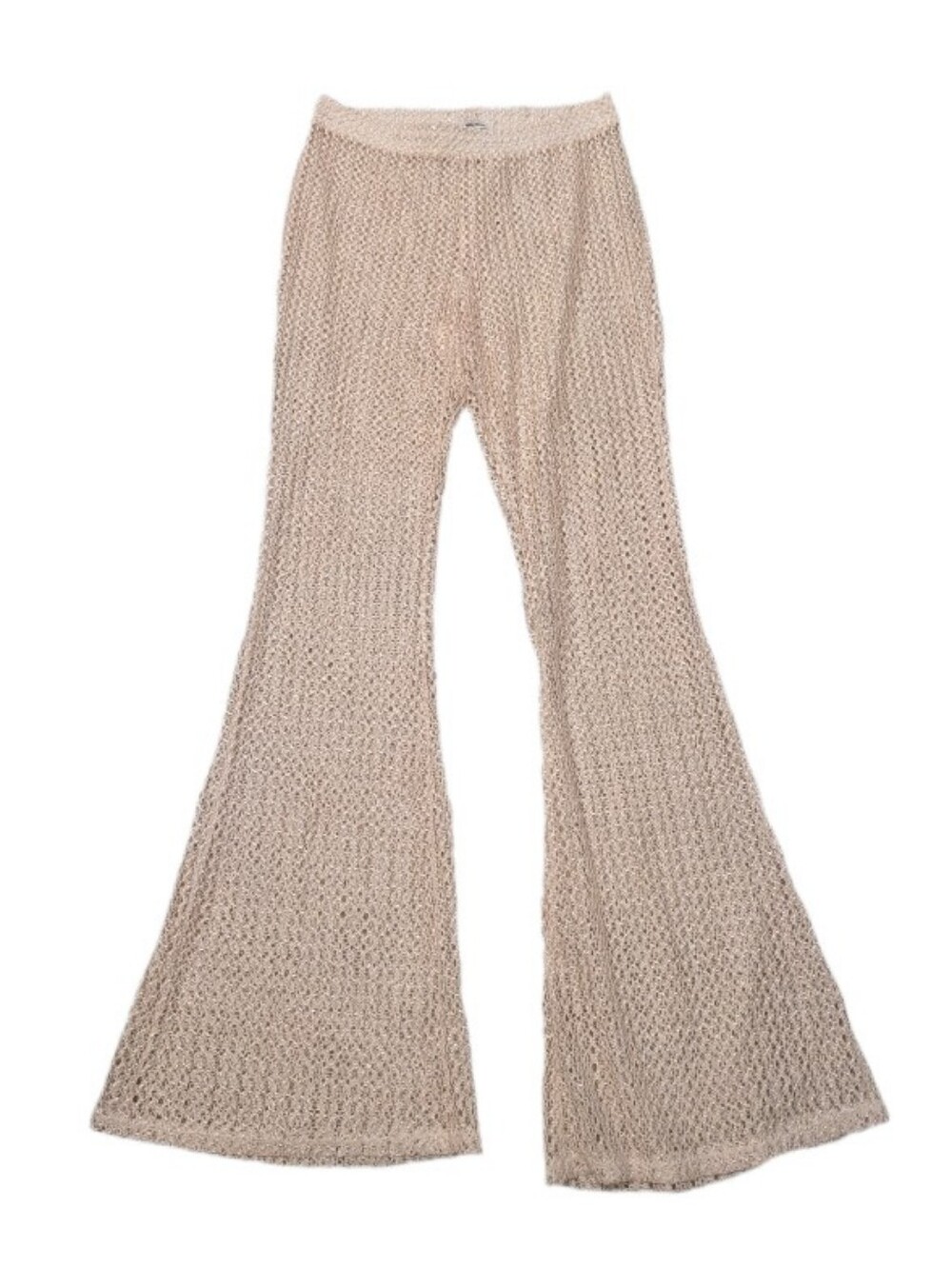 Fashion Nova Beige Crochet Knit Flared see Through Pants L